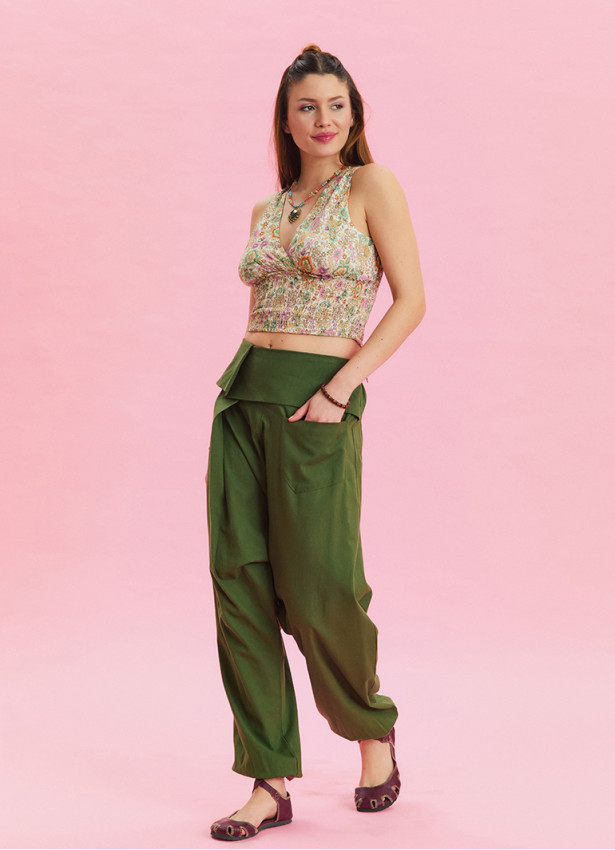 Khaki Bohemian Shalwar with Belt Detail and Pocket 4468